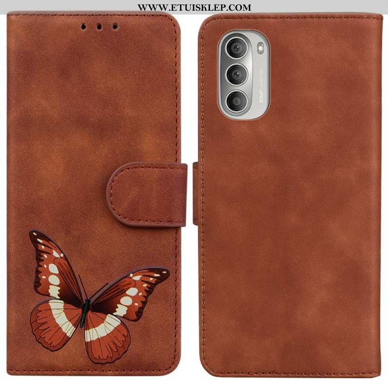 Etui Folio do Moto G51 5G Motyl Dotykający Skóry